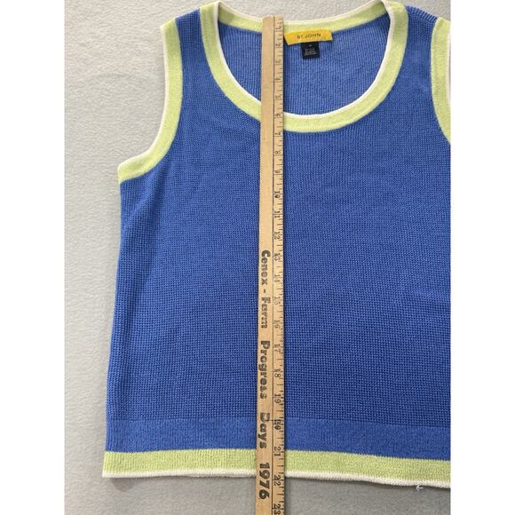 St John Yellow Label Santana Knit Sleeveless Top M Blue Green Wool Blend Preppy - Picture 2 of 13